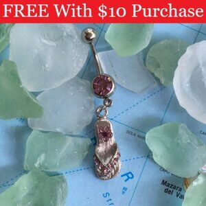 Purple Amethyst Crystal Sandal Flip Flop Navel Belly Ring 14 Gauge RED BANNER
